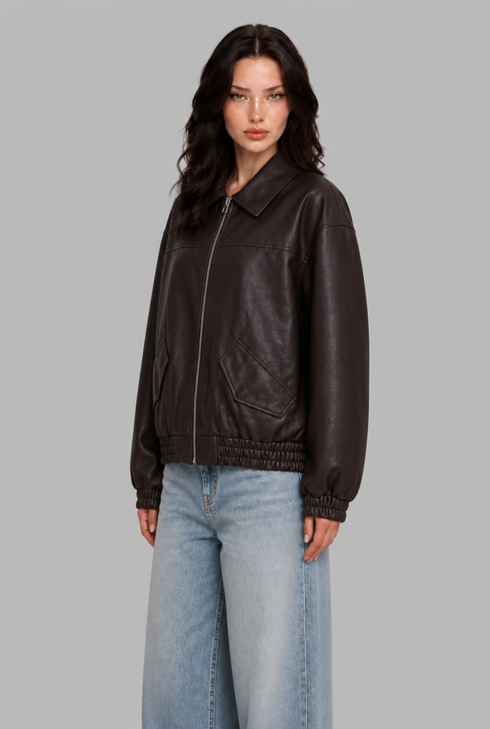 Faux Leather Bomber Jacket