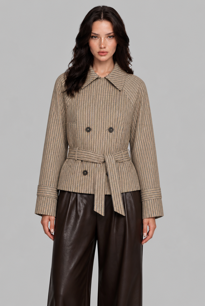 Gingham Trench Jacket with Belt