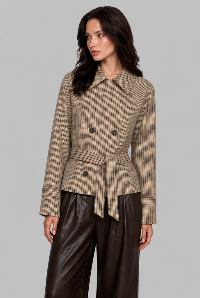 Gingham Trench Jacket with Belt