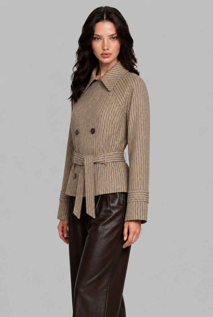 Gingham Trench Jacket with Belt