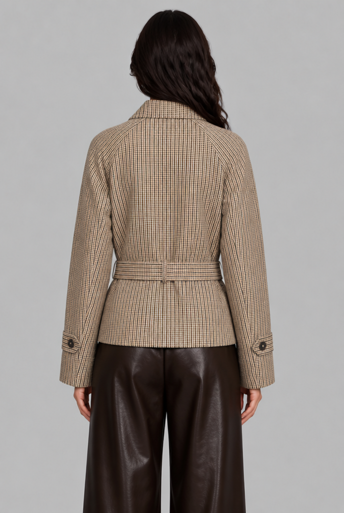 Gingham Trench Jacket with Belt