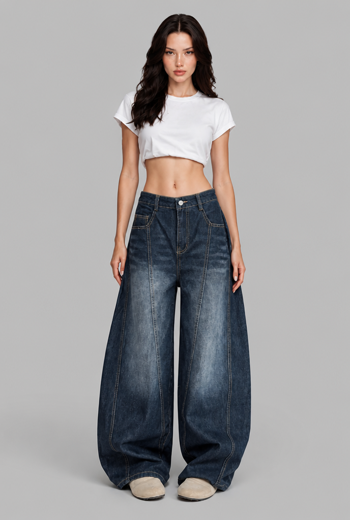 Wide Leg Jeans with Embroidered Back Pocket
