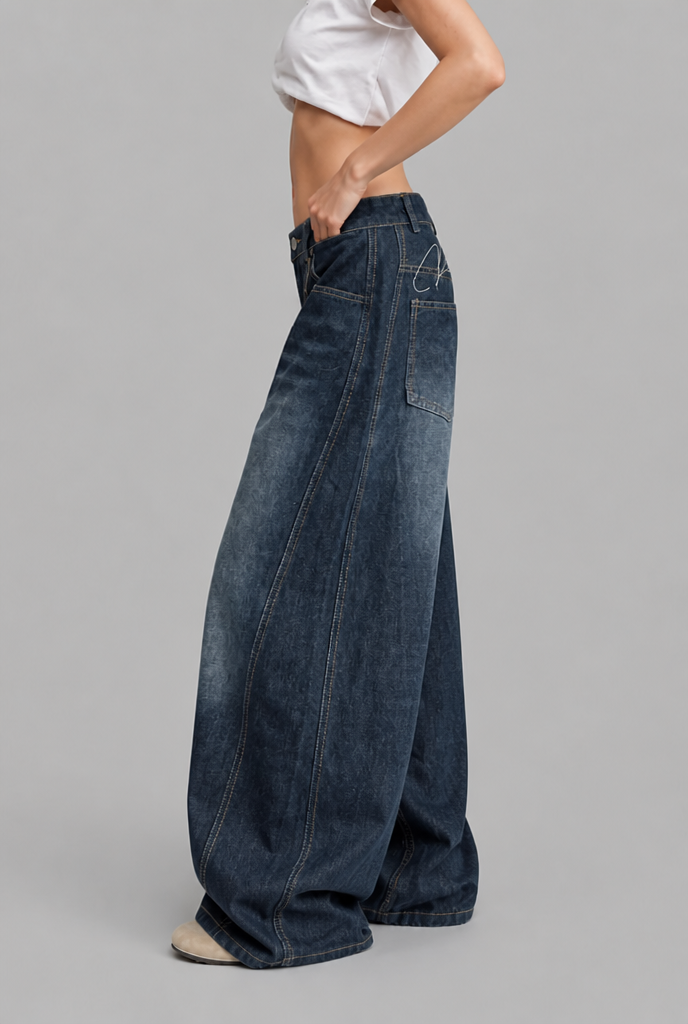 Wide Leg Jeans with Embroidered Back Pocket