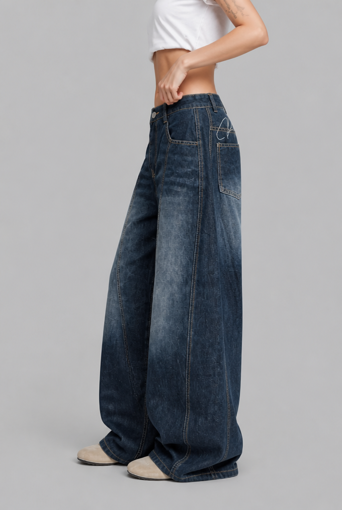 Wide Leg Jeans with Embroidered Back Pocket