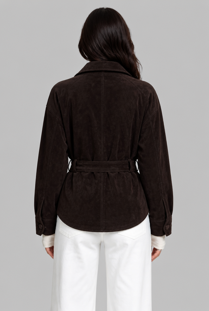 Faux Suede Jacket with Front Tie Belt