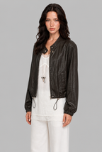 Faux Leather Bomber Jacket with Drawstring Hem