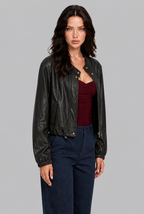 Faux Leather Bomber Jacket with Drawstring Hem