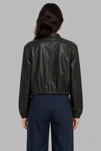 Faux Leather Bomber Jacket with Drawstring Hem