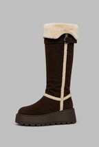 Platform Knee High Boots with Faux Shearling Cuff