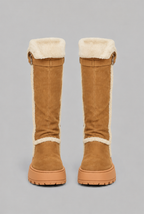 Platform Knee High Boots with Faux Shearling Cuff