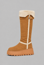 Platform Knee High Boots with Faux Shearling Cuff