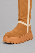 Platform Knee High Boots with Faux Shearling Cuff