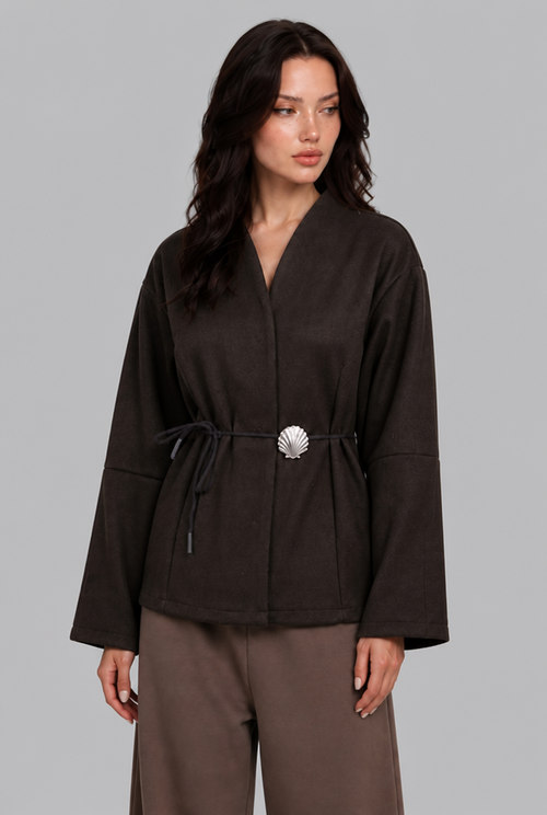 Wool-Look Coat with Decorative Belt Buckle