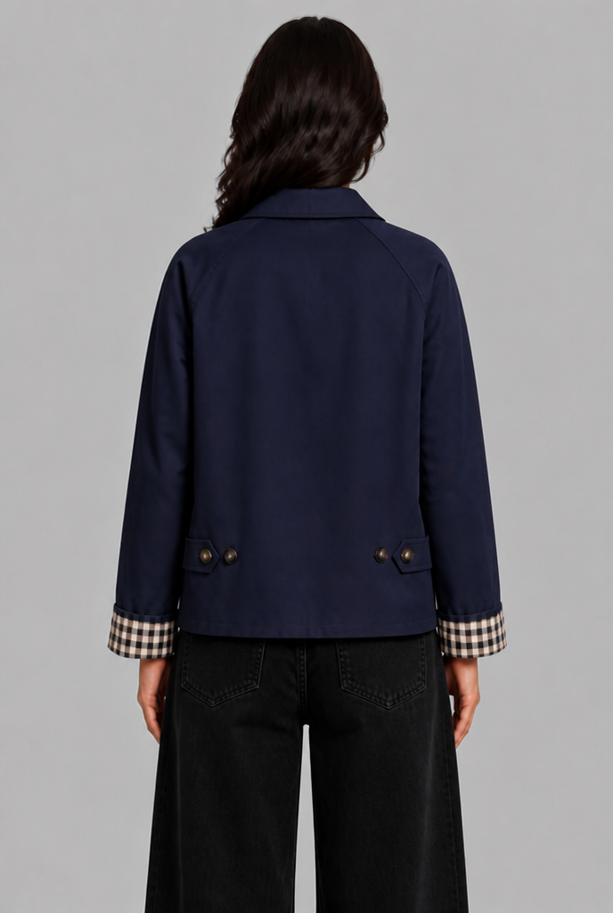 Cropped Trench Jacket with Gingham Cuffs