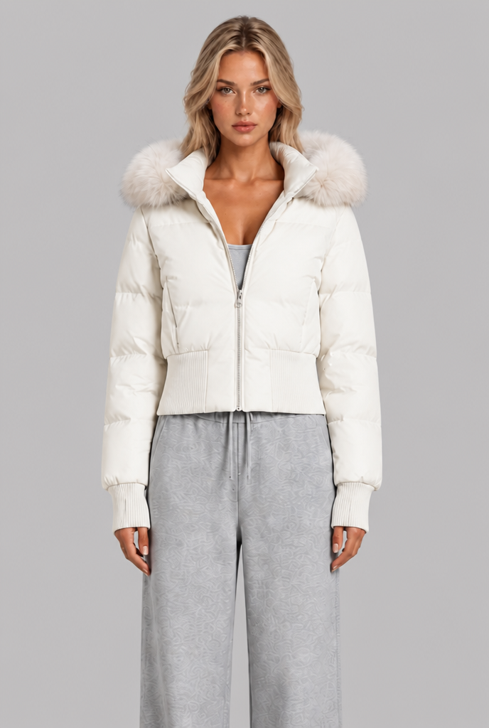 Cropped Puffer Jacket with Faux Fur Hood