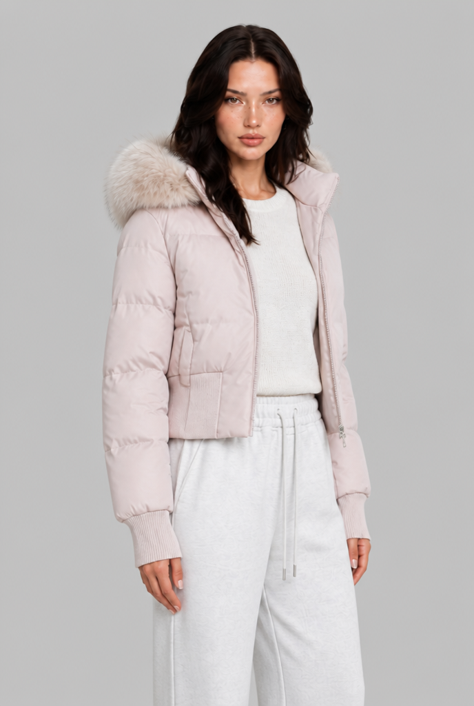 Cropped Puffer Jacket with Faux Fur Hood