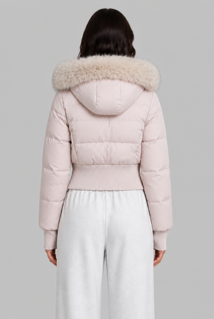 Cropped Puffer Jacket with Faux Fur Hood