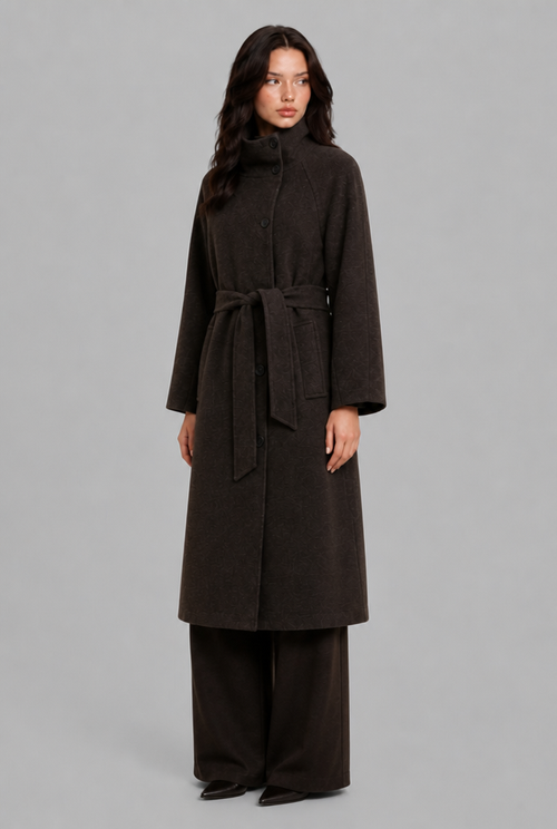 Long Wool-Look Coat with Belt