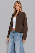 Brown cropped suede jacket three quarter