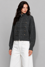 Knit Zip Cardigan with Frog Button Trim