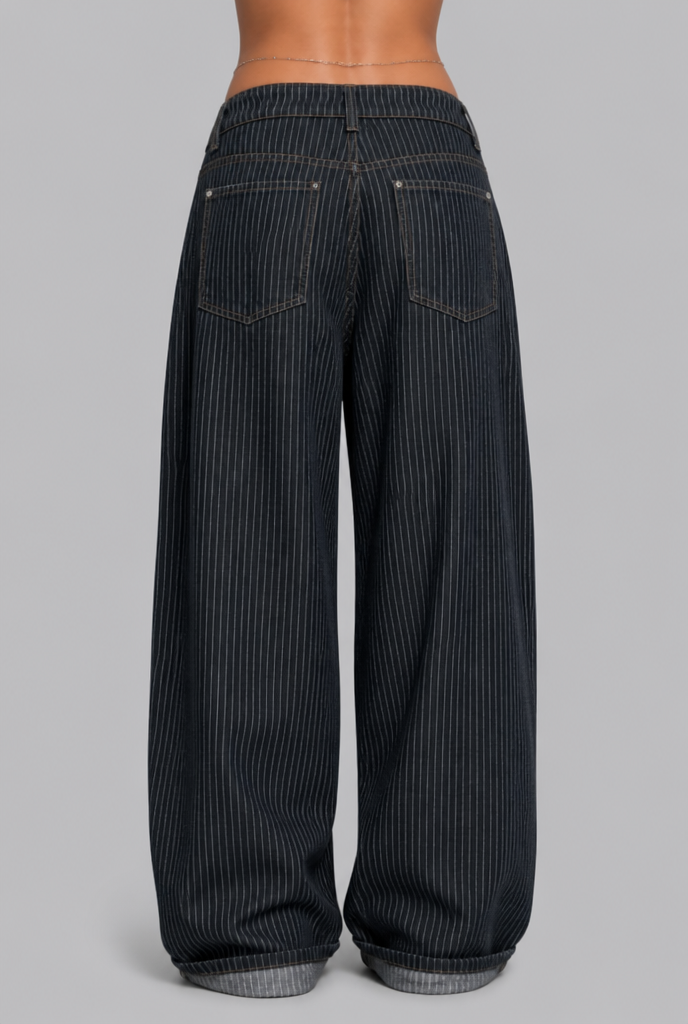 Pleated Wide Leg Pinstripe Trousers