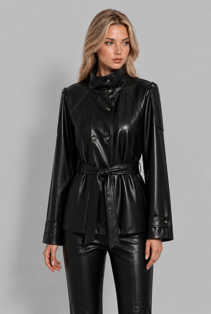 Double Breasted Faux Leather Jacket
