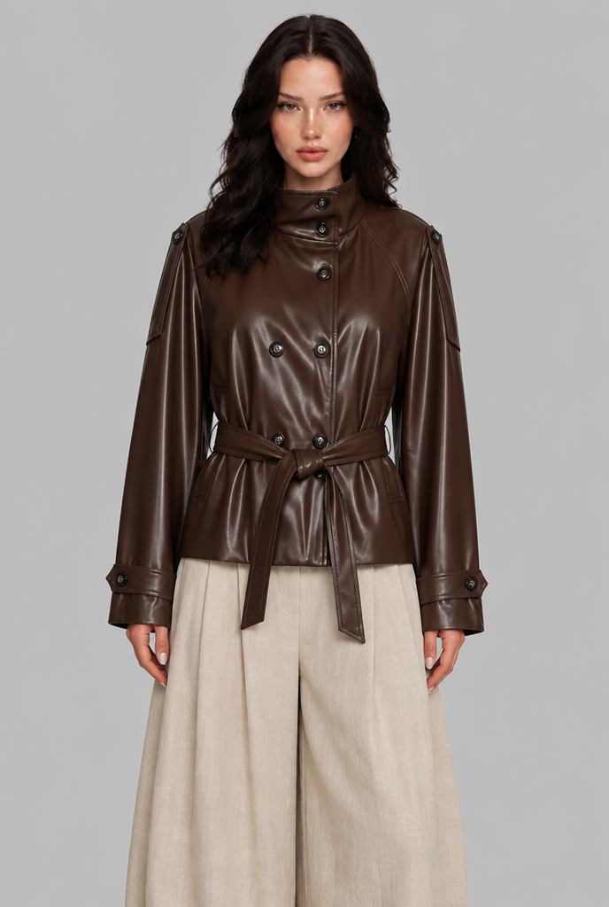 Double Breasted Faux Leather Jacket