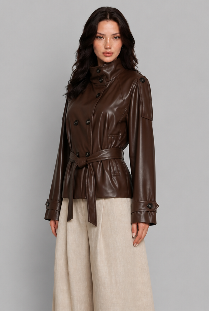 Double Breasted Faux Leather Jacket