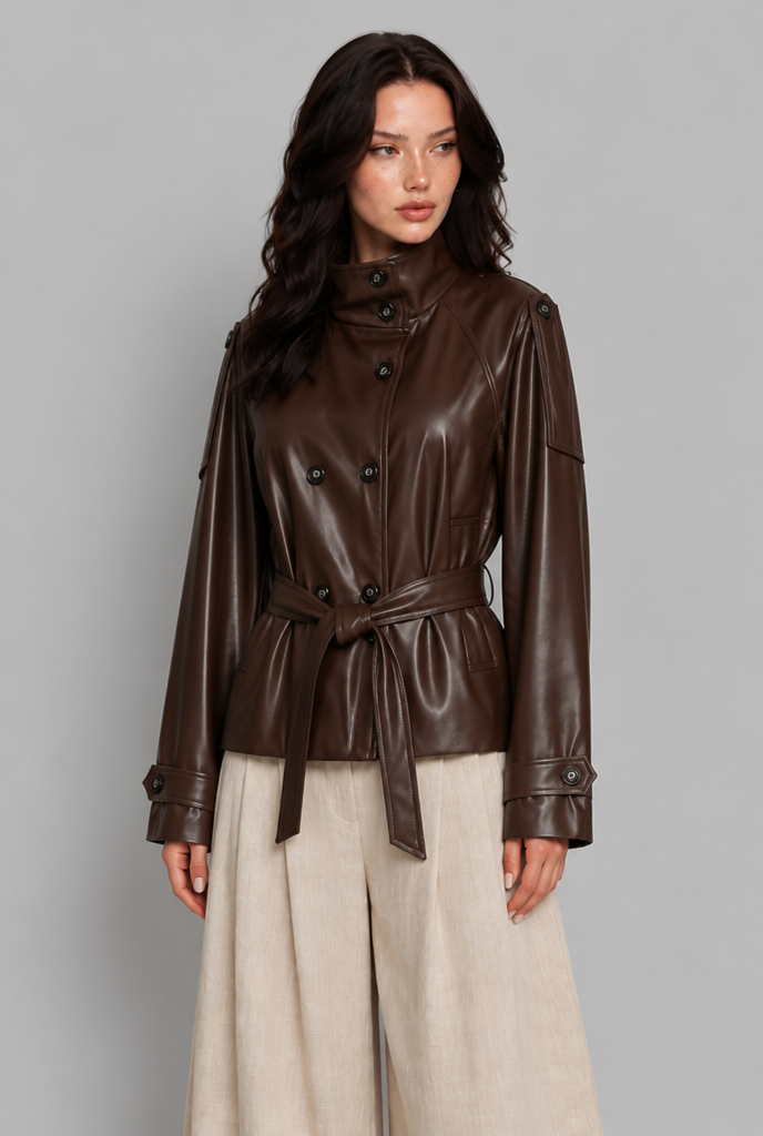 Double Breasted Faux Leather Jacket