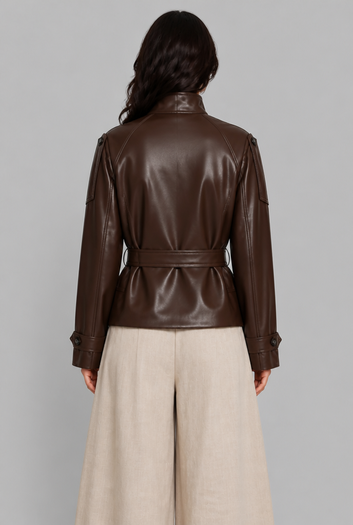 Double Breasted Faux Leather Jacket
