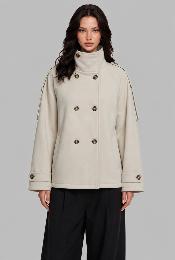 Funnel Neck Double-Breasted Pea Coat