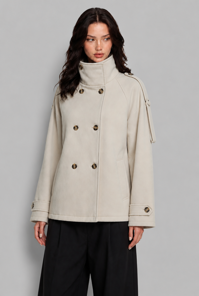Funnel Neck Double-Breasted Pea Coat