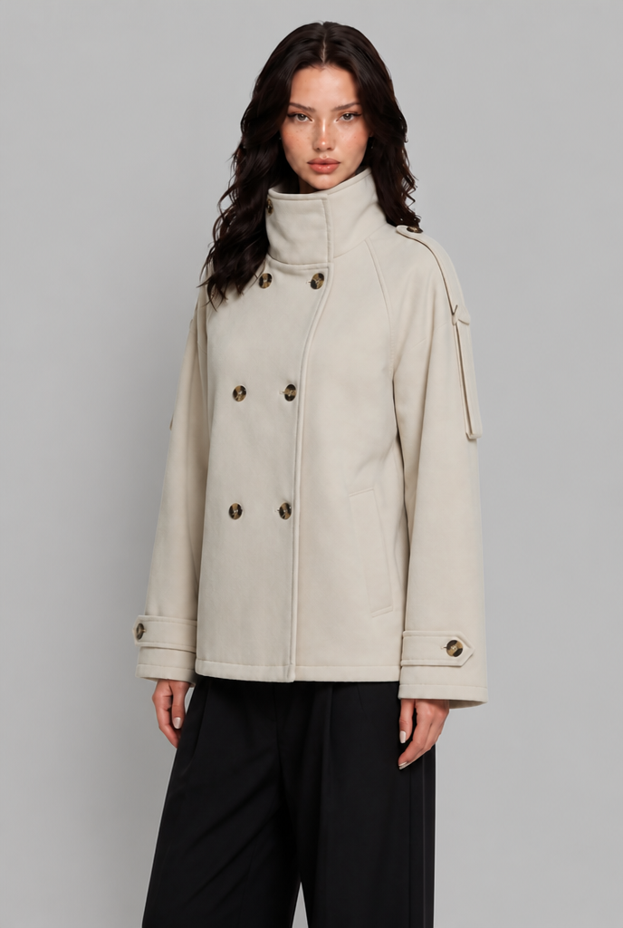 Funnel Neck Double-Breasted Pea Coat