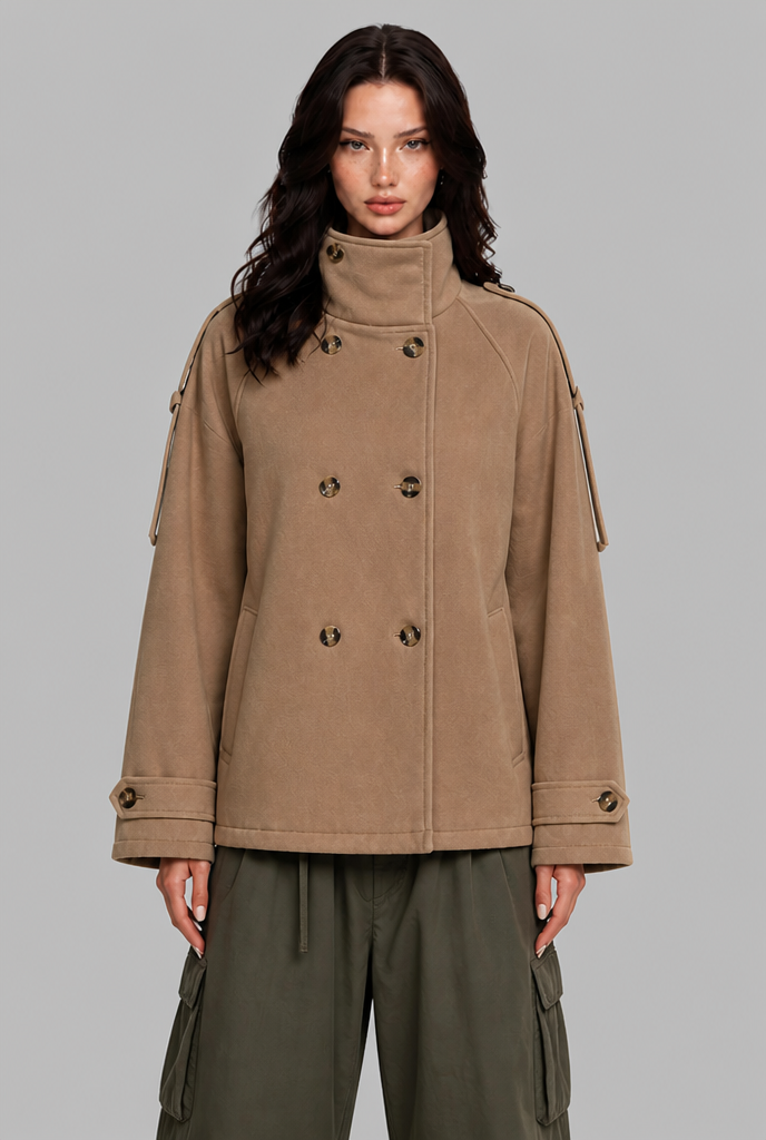 Funnel Neck Double-Breasted Pea Coat