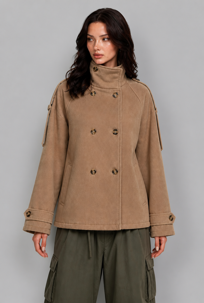 Funnel Neck Double-Breasted Pea Coat