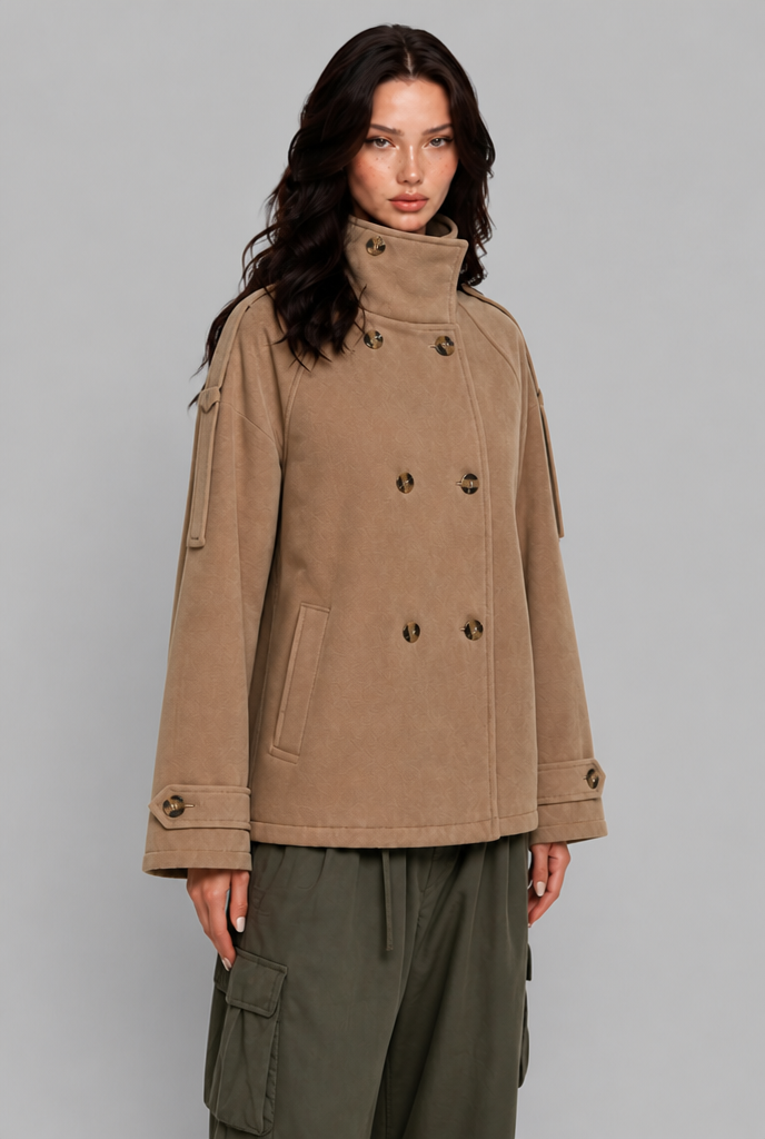 Funnel Neck Double-Breasted Pea Coat
