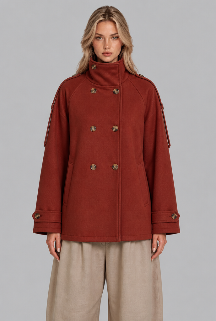 Funnel Neck Double-Breasted Pea Coat