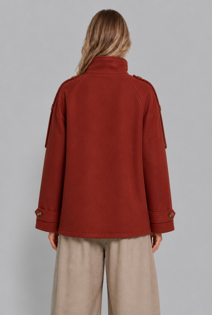 Funnel Neck Double-Breasted Pea Coat