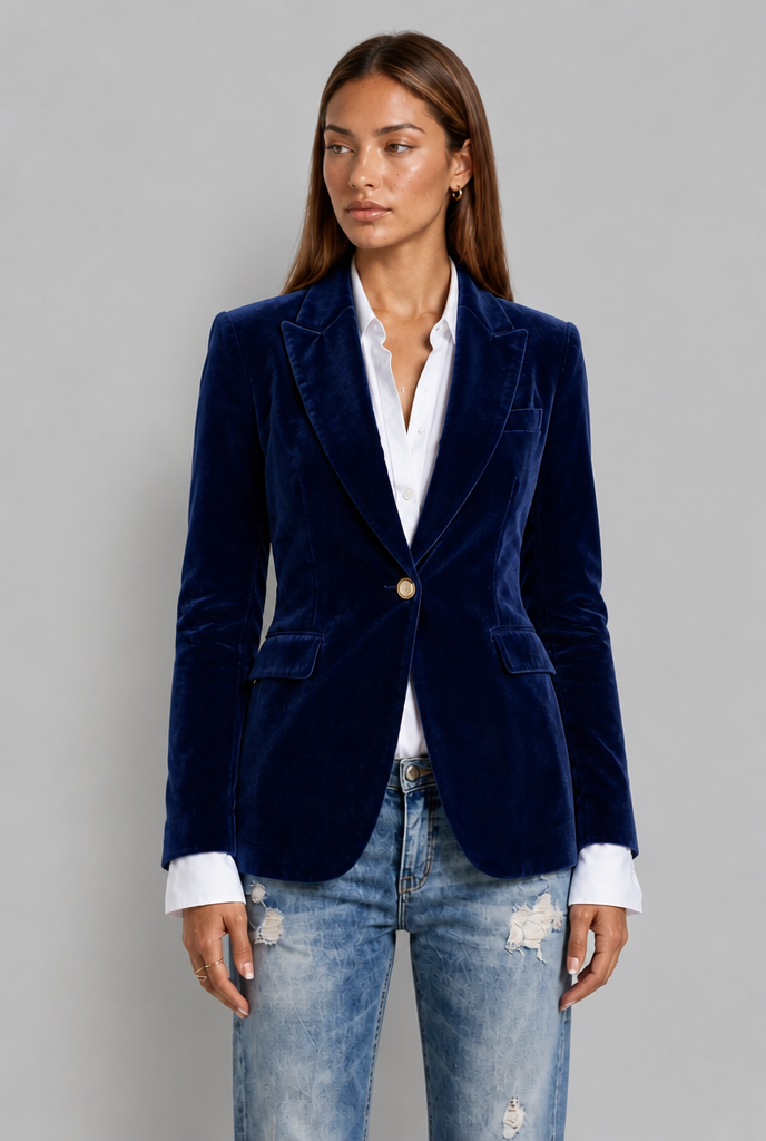 Velvet Blazer with Gold Button
