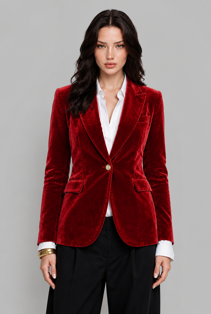 Velvet Blazer with Gold Button