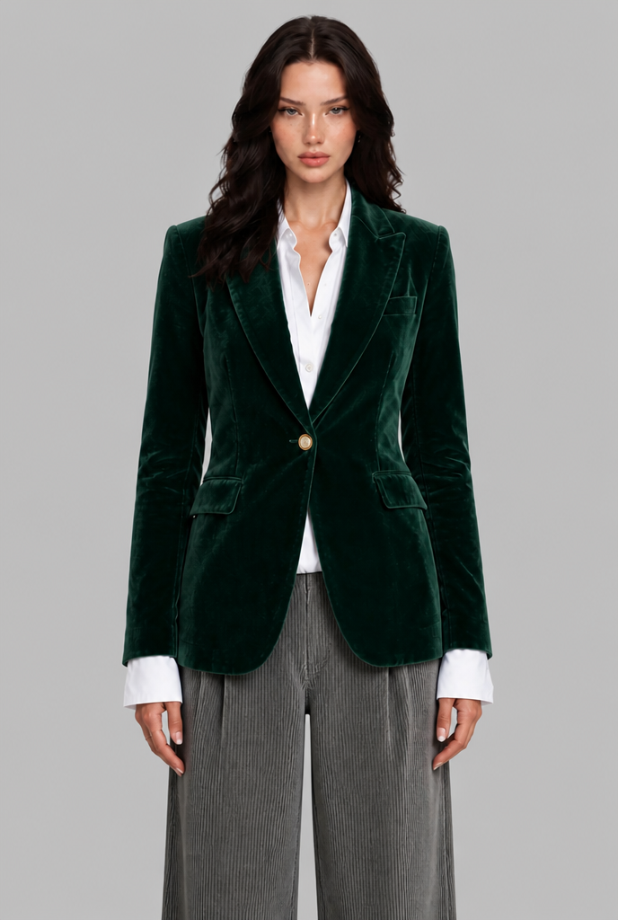 Velvet Blazer with Gold Button