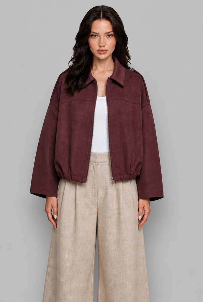 Faux Suede Bomber Jacket