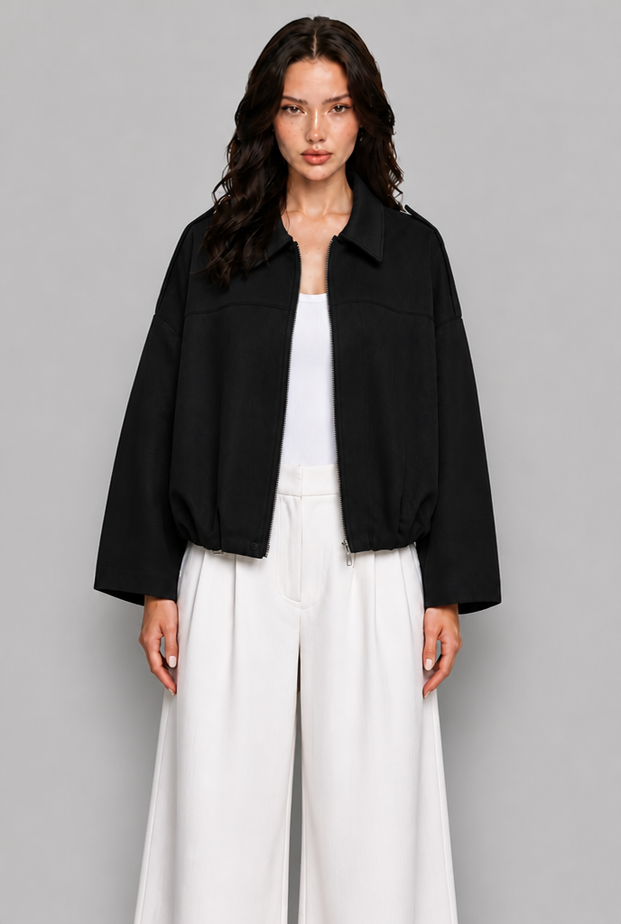 Faux Suede Bomber Jacket