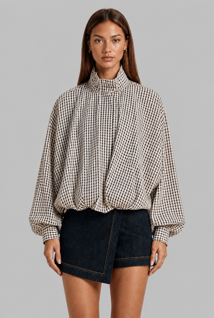 High Neck Gingham Jacket