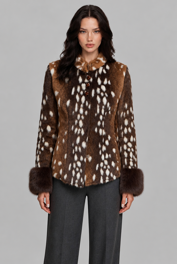 Bambi Faux Fur Jacket with Contrast Cuffs