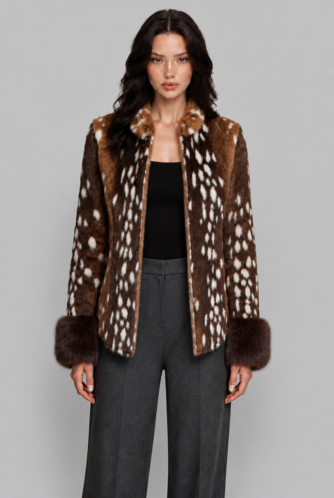 Bambi Faux Fur Jacket with Contrast Cuffs