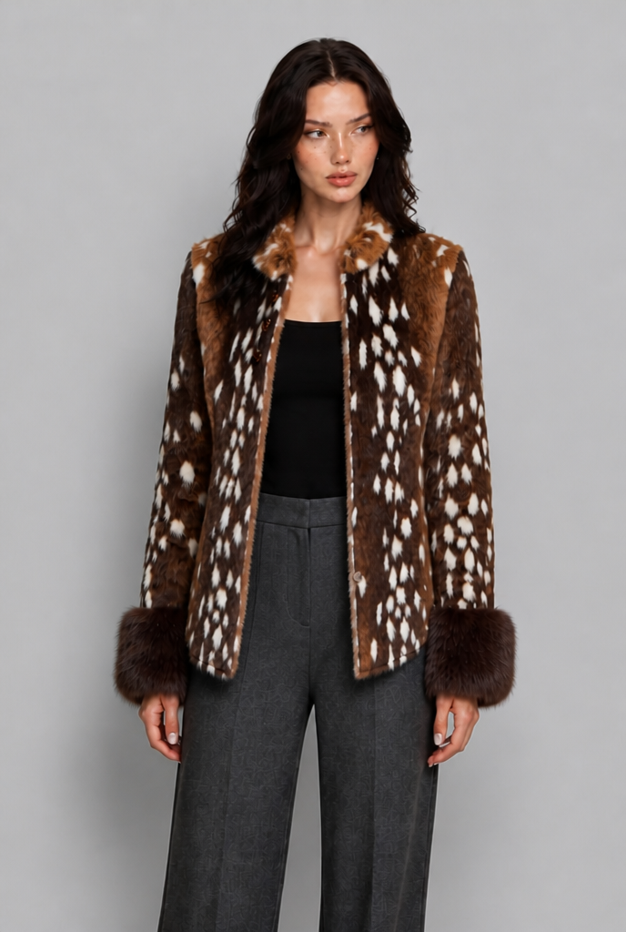 Bambi Faux Fur Jacket with Contrast Cuffs