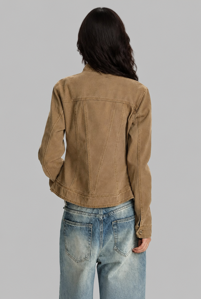 Cropped Jacket with Stand Collar