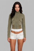 Cropped Bomber Jacket with Ribbed Hem
