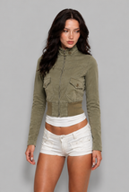 Cropped Bomber Jacket with Ribbed Hem